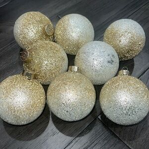 Bundle of 8 ombré gold and silver like beaded glitter Christmas ornaments